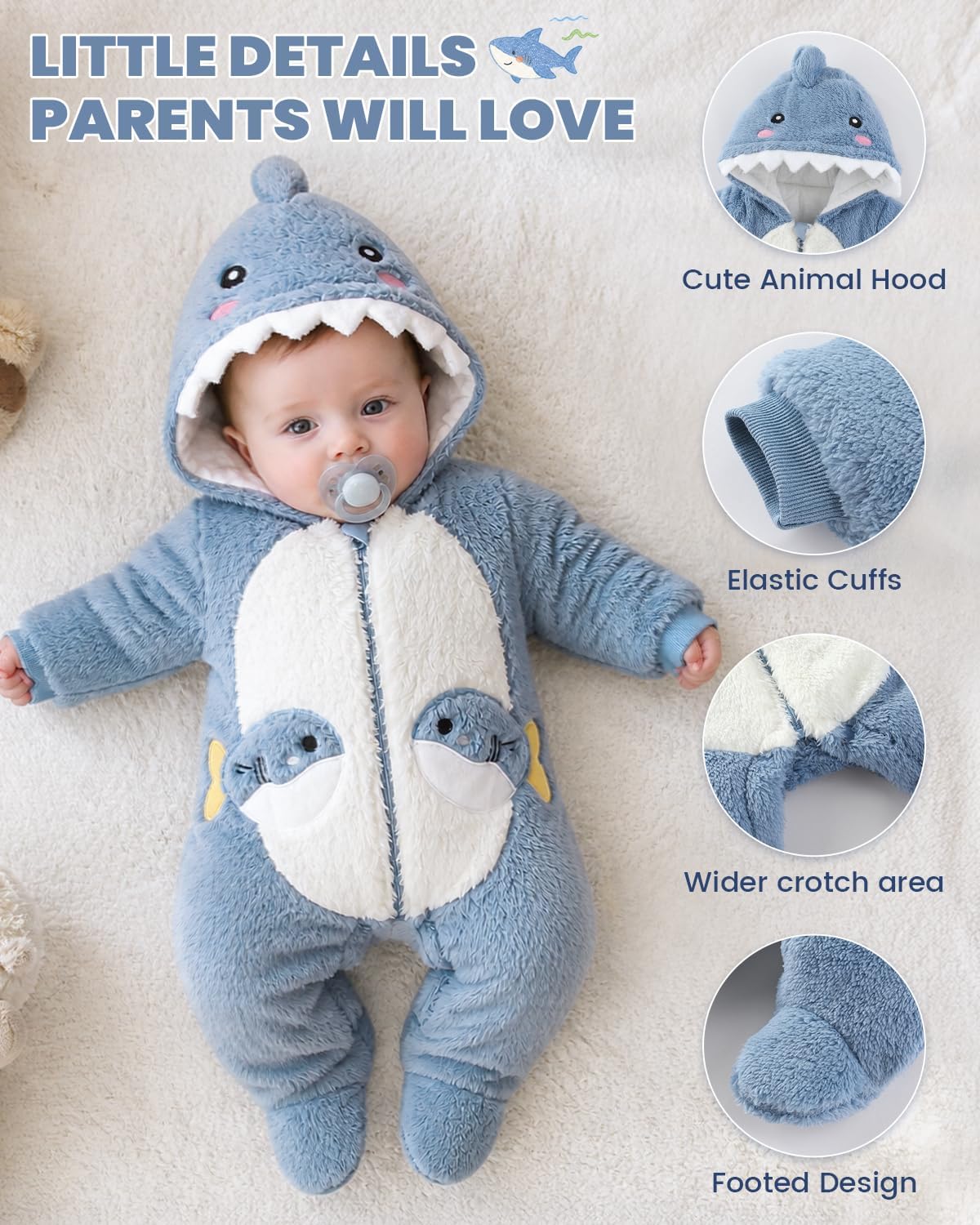 JiAmy Baby Snowsuit Newborn Animal Footed Fleece Thicken Romper 0-12 Months