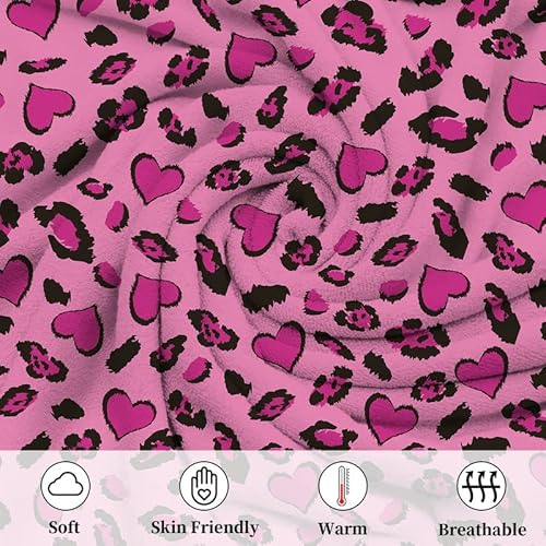 Pink Leopard Print Blanket, Pink Heart Leopard Print Gift Blanket, Leopard Print Throw Blanket, Gift Blanket For Girls Women, Blanket In Living Room Bedroom, Birthday Gifts For Youth, 50" X 60"(Pink) #TOP3