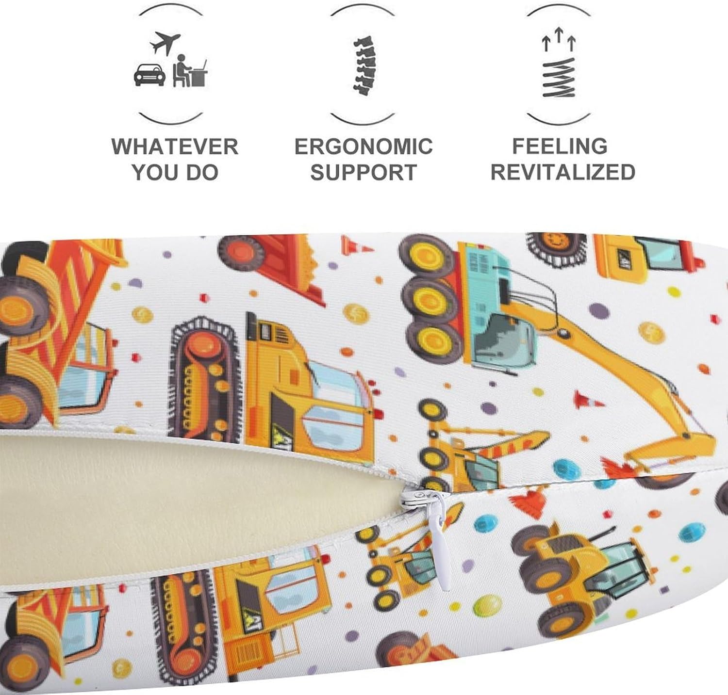 Cartoon Excavator Travel Pillow U Shape Neck Pillow Washable Pillowcase for Sleeping Chair