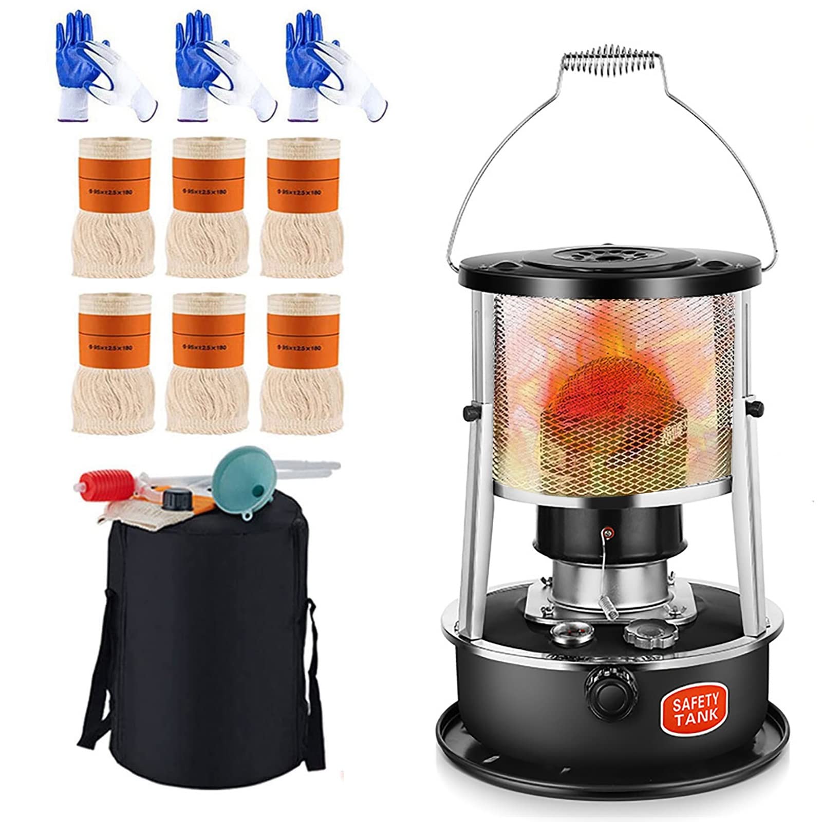 Petroleumofen für Innenräume, Höhe Einstellbar Petroleum Heizung, Tragbarer Effizienter, Kochen und Gewächshaus, Ohne Strom, Mit 6 Baumwollkerne, Black Kerosene Stove