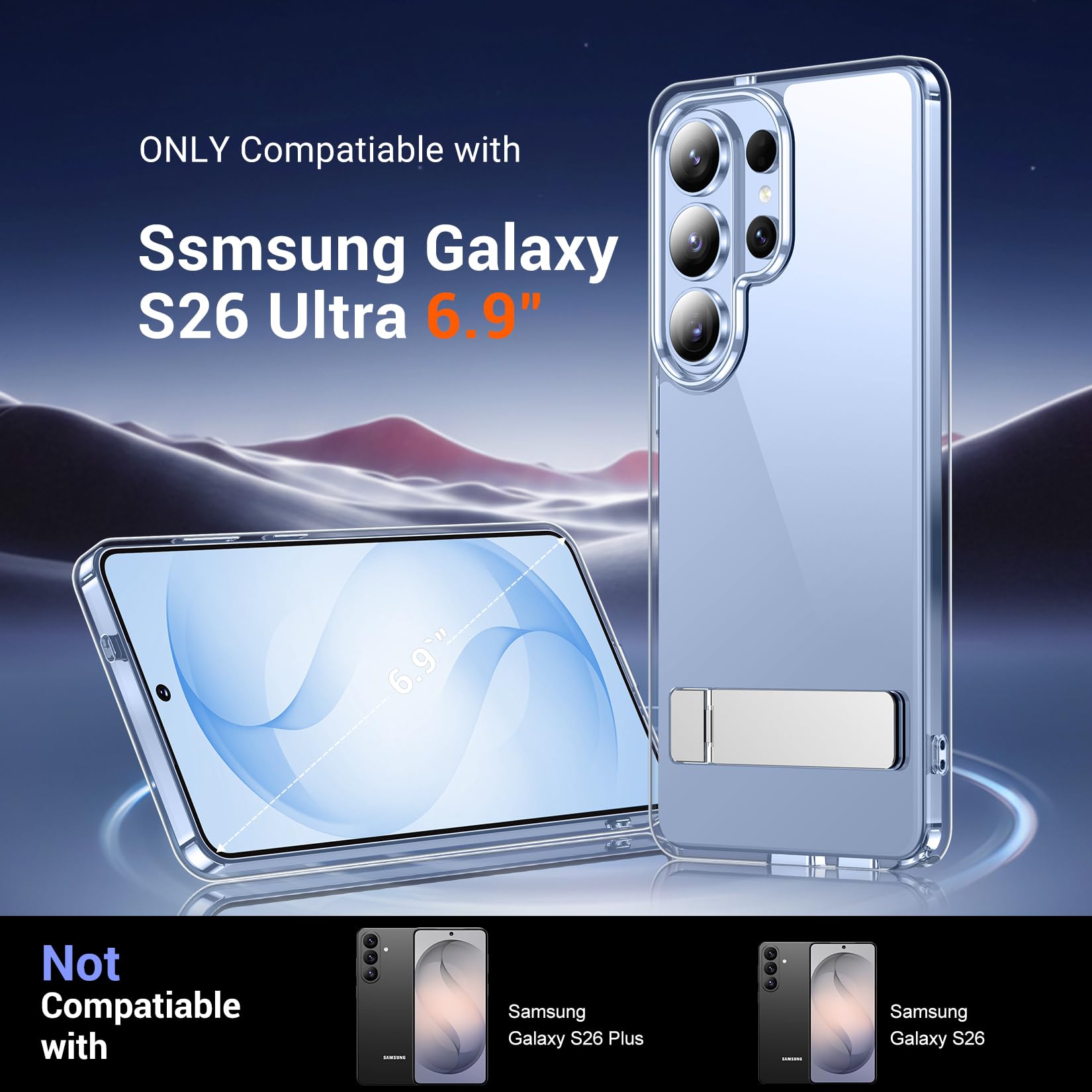 Custodia progettata per Samsung Galaxy S26 Ultra, cavalletto nascosto integrato, protezione contro le cadute di grado militare, non ingiallisce, custodia sottile e sottile per Galaxy S26 Ultra