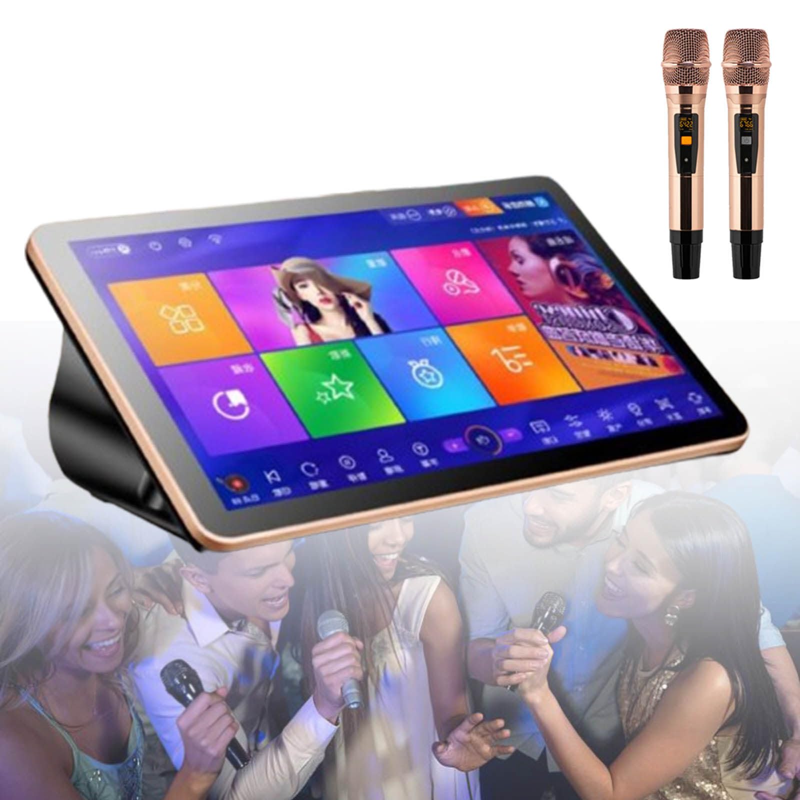 Macchina per Karaoke, KTV Singing Karaoke Player, 18,5 pollici Touch Screen Telefono Telecomando e App Controllo Cloud Scarica Canzoni Tutto in Uno Macchina per Karaoke con Microfono Wireless, Nero-