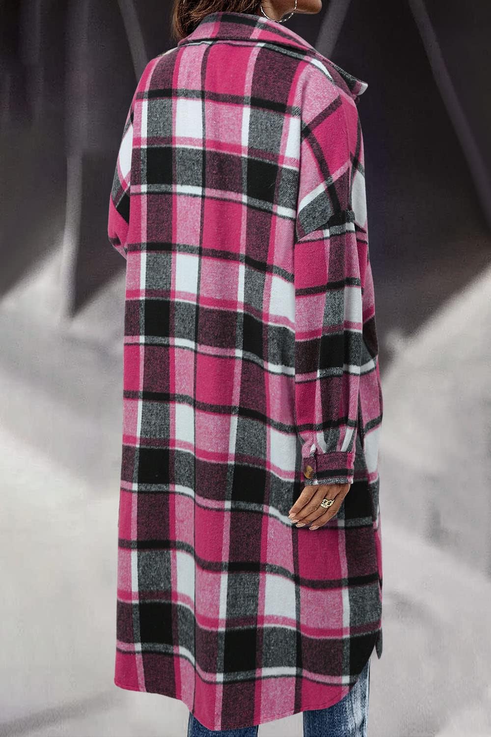 CHICZONE Womens Plaid Shacket Jacket Long Corduroy Shirt Casual Lapel Button Down Flannel Trench Coats - Image 4