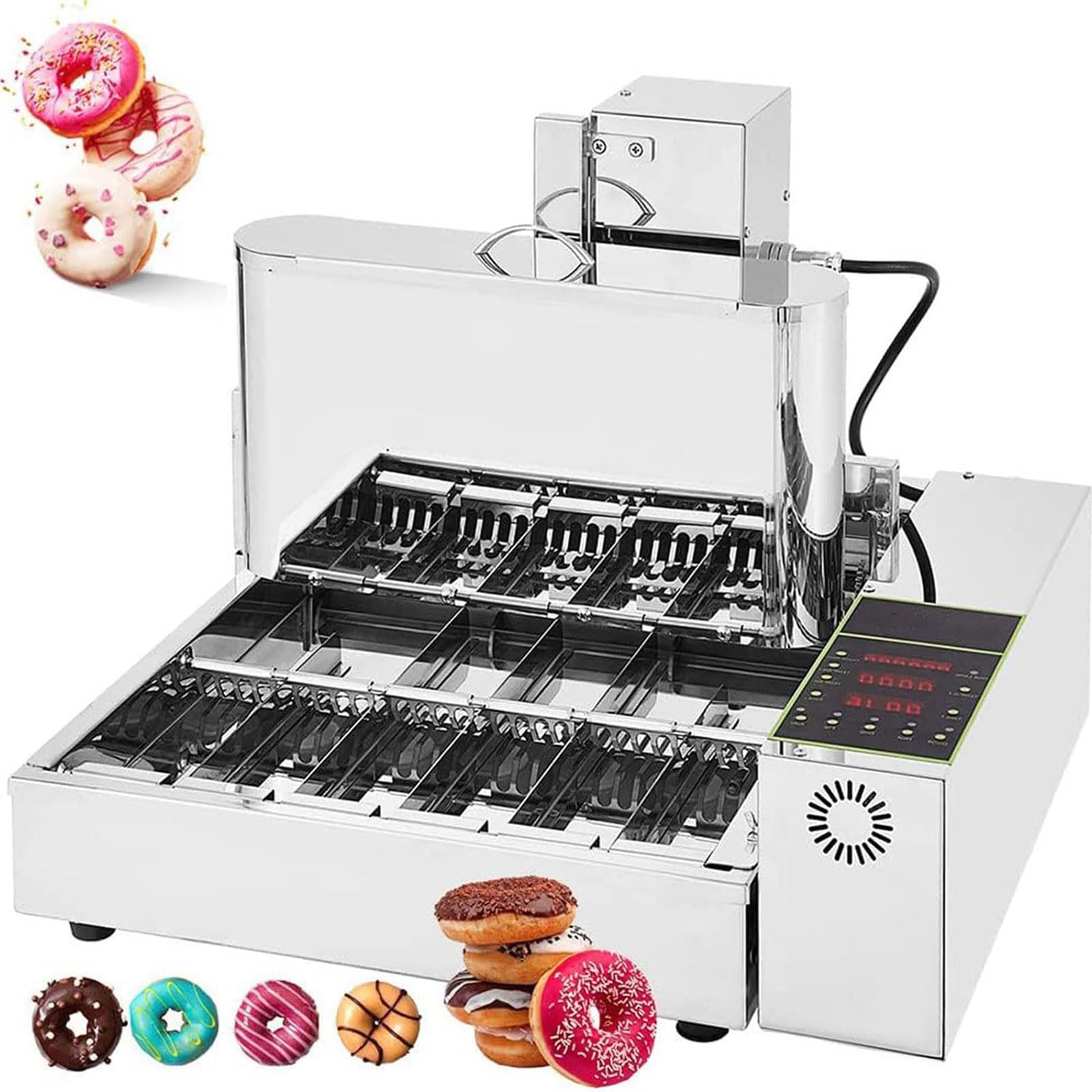 Máquina Comercial para Hacer donas, máquina de 4/6 Filas Totalmente automática con Panel de Control Inteligente, freidora eléctrica para la producción de donas de 1800 (6 Rows)
