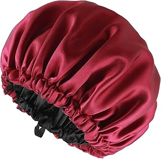 كيانيو قبعة نوم، بونيه من الساتان، قبعة شعر حريرية مزدوجة الجوانب جيدة التهوية ومضادة للانزلاق، قبعة راس ناعمة قابلة للتعديل مع شريط مطاطي، قبعة استحمام للنساء والفتيات لحماية الشعر (احمر)