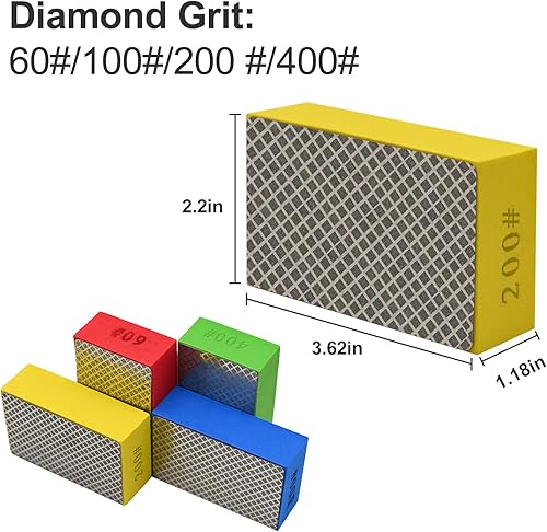 Miniatura 5 de 4 almohadillas de pulido a mano de diamante para pulido de vidrio de baldosas de cerámica, bloques de lijado de pulido 60#, 100#, 200#, 400#