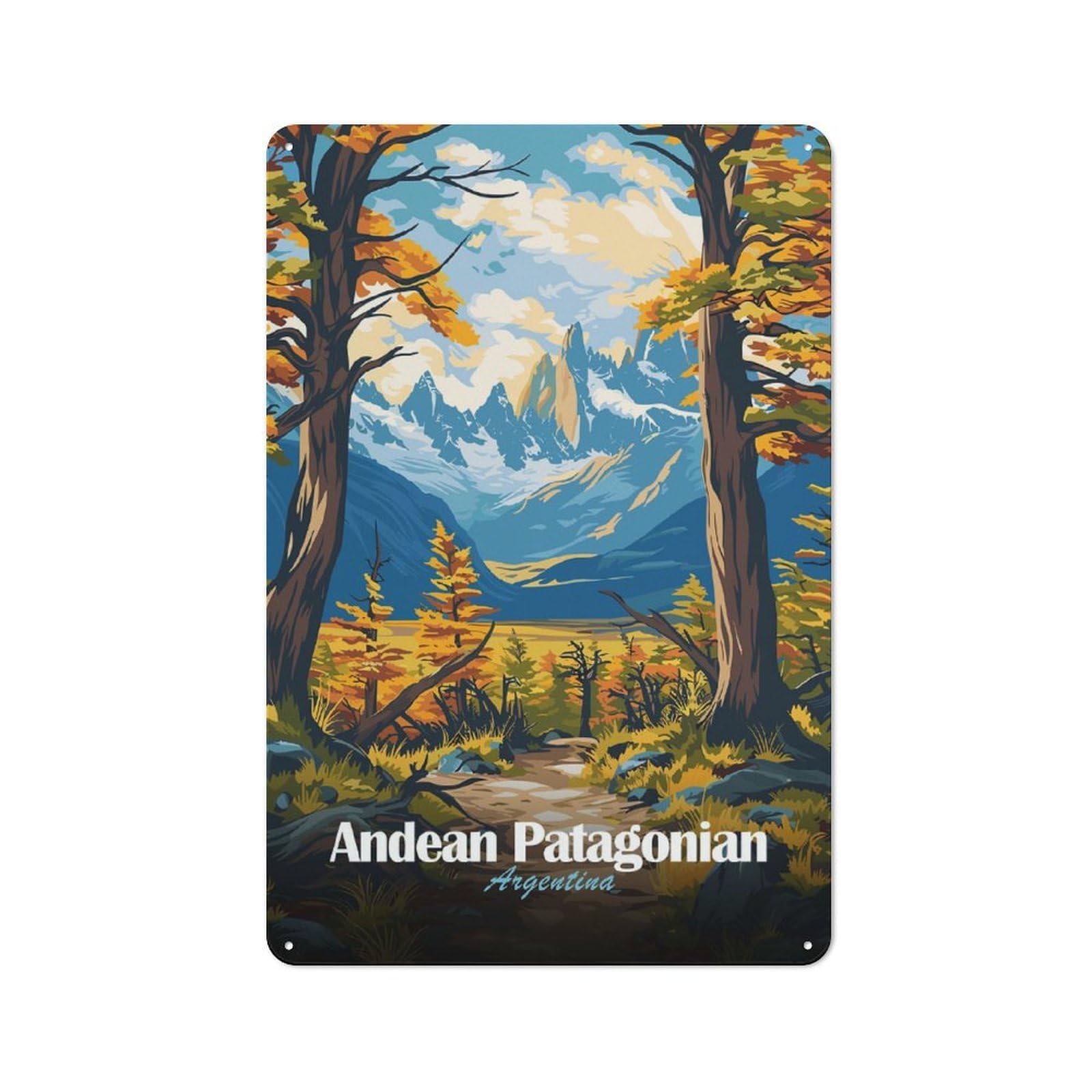Junmoney Style-2 Vintage Andean Patagonian Argentina Landscape Art Vintage Metal Sign 30X20cm, Restaurant Wall Art For Takeaway, Bar, Kitchen Or Counter Area