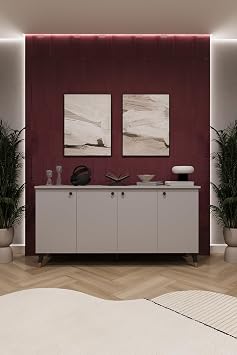 ASRA TREND K l Gri KNSL01 4 Kapakl  Konsol 150 cm Geni  Depolama Alanl   ok Ama l  Dolap%100 MDFLAM Modern Metal Ayakl  Salon ve Antre  nitesi