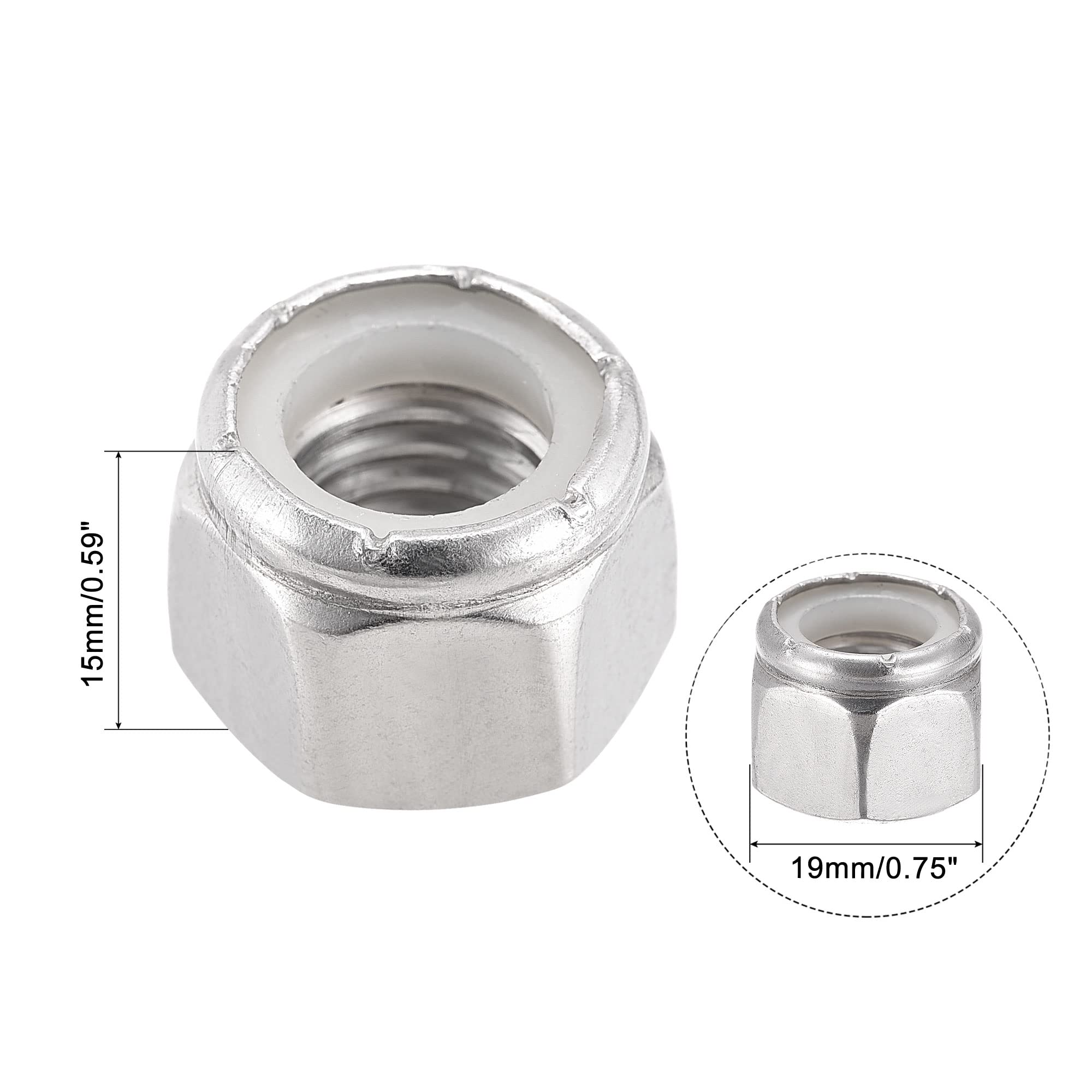 sourcing map 1/2-13 UNC Lot de 10 écrous de verrouillage hexagonaux en acier inoxydable 304, finition unie, 10 pièces