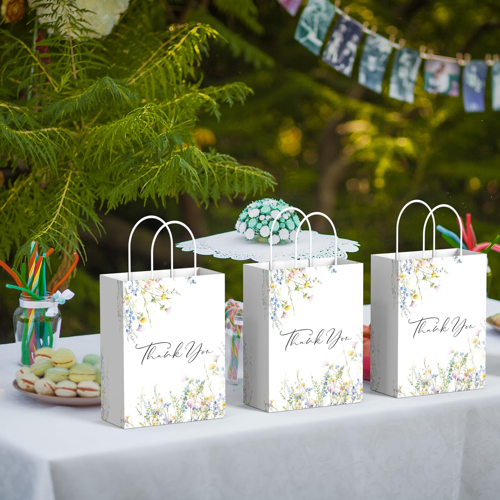 QIELSER 30 sacchetti regalo di ringraziamento in carta velina con motivo floreale ad acquerello con manico per compleanno, baby shower, addio al nubilato, matrimoni, tutte le occasioni, 21,1 x 15,2 x