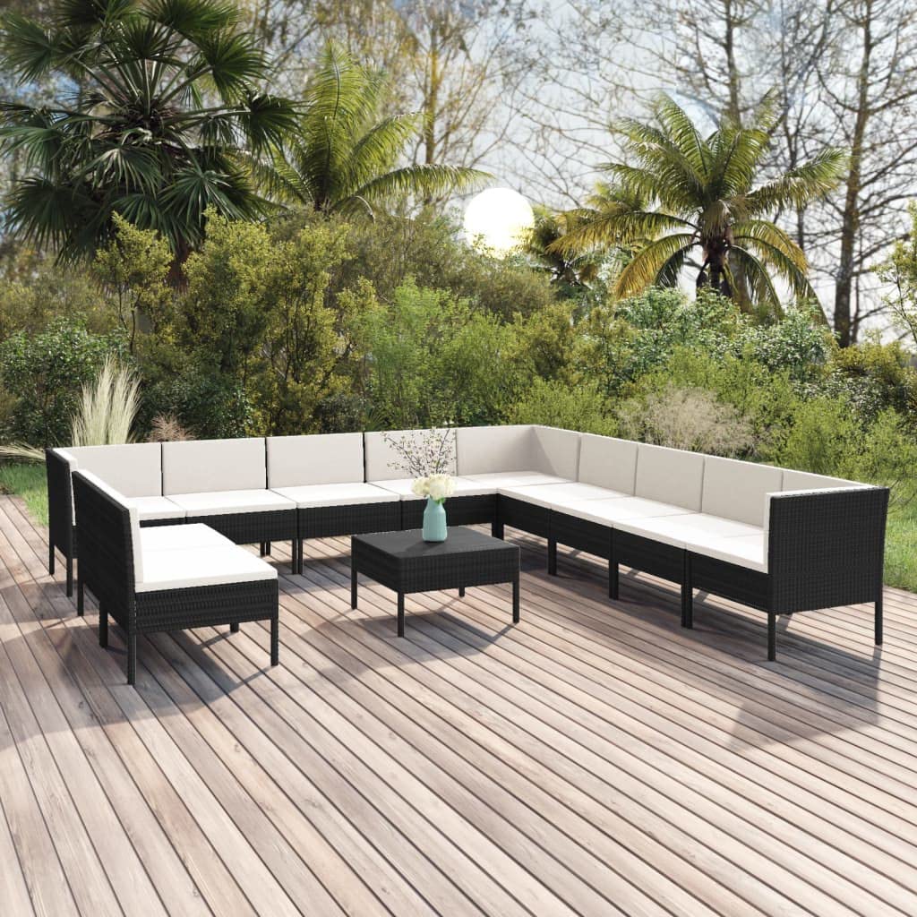 KCCKOM Garden Furniture Set 12 Piece Patio Lounge Set with Cushions Poly Rattan Black