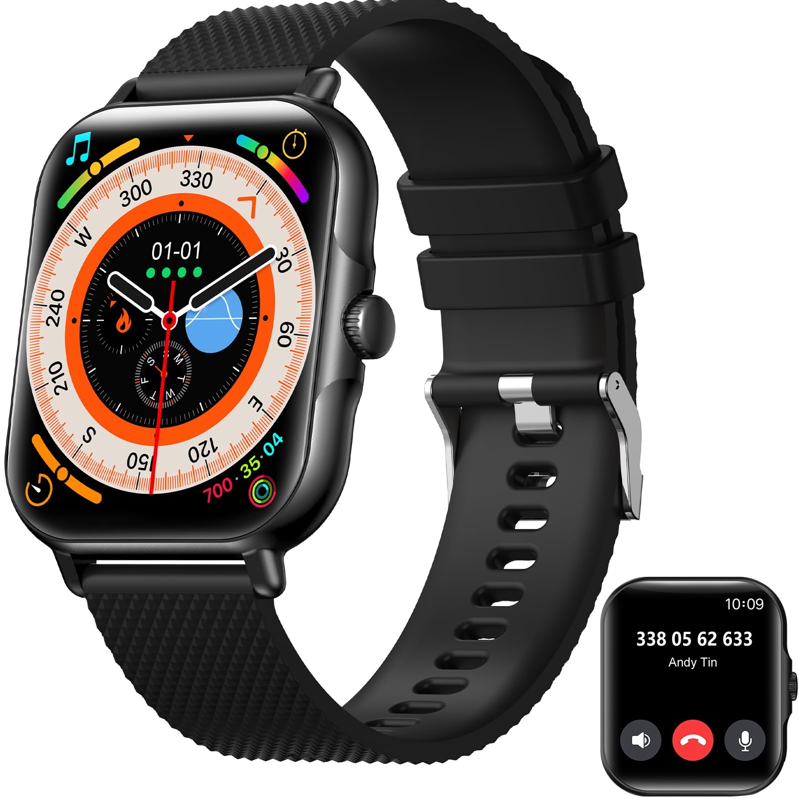 Reloj Inteligente Hombre Mujer, 1.85" Smartwatch con Llamadas, Pulsómetro/Monitor de Sueño/Podómetro, Múltiples Modos Deportivo Pulsera Actividad, Impermeable IP68 Smart Watch para iOS Android