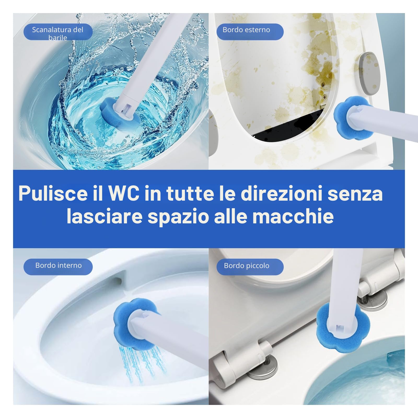 Scopino WC Usa e Getta (con Pulizia WC) – Set di Scopino Bagno WC a Parete in 2 Pezzi, Comprensivo di 54 Dischetti Struccanti e 2 Supporti per Riporle – Set Bagno Spazzolone Bagno Accessori Completo