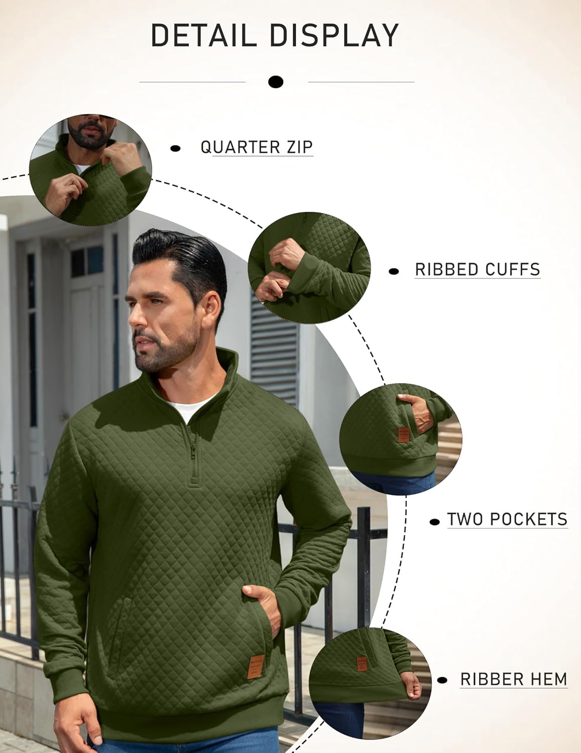 MioRoim Men's Quarter Zip Casual Pullover 1/4 Quilted Waffle Long Sleeve Sweatshirt Mock Neck Sweater with Pocket - Image 5