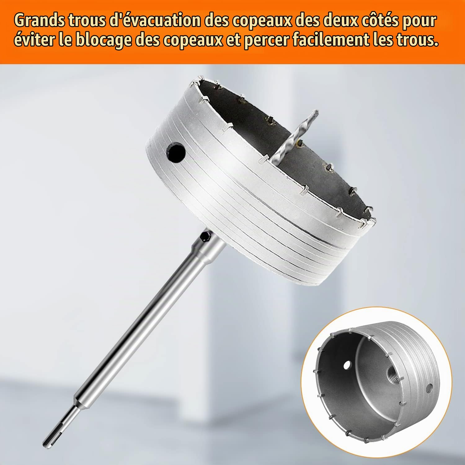Scie à Cloche Trépan Ø150 mm, Mèche de forage en béton avec manche rond de 220 mm SDS Plus, Forage Outils de Noyau Creux Trépan de Carottage pour Marbre, Granit, Béton