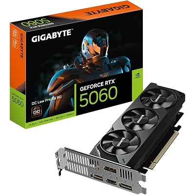 GIGABYTE GeForce RTX 5060 OC Low Profile 8G Graphics Card, by NVIDIA, 8GB 128-bit GDDR7, PCIe 5.0, Supports up to 4 displays, DisplayPort & HDMI - Video Output Interface, GV-N5060OC-8GL Video Card
