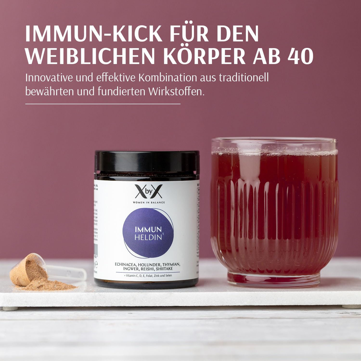 XbyX Immun Heldin 70 g | Multivitamin Immun-Komplex | Vitamin C D E | Zink & Selen | Reishi Shiitake Pilze | Immunsystem stärken | Echinacea Ingwer & Thymian Extrakt | Holunderbeeren Geschmack | Vegan