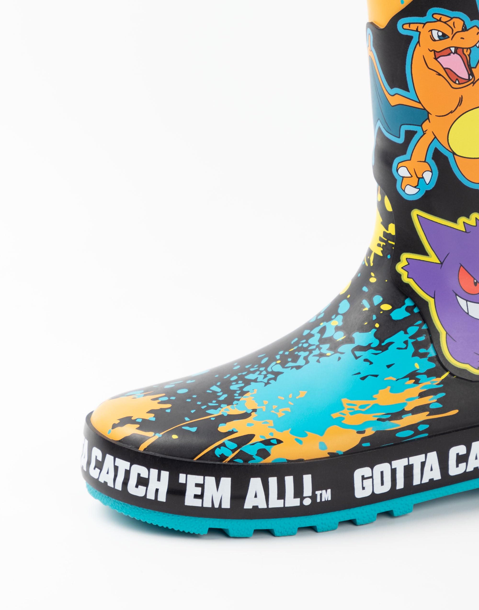 Pokémon Bottes Wellington Garçons | Bottes en caoutchouc pour enfants avec impression de personnages Pikachu, Gengar et Charizard en noir