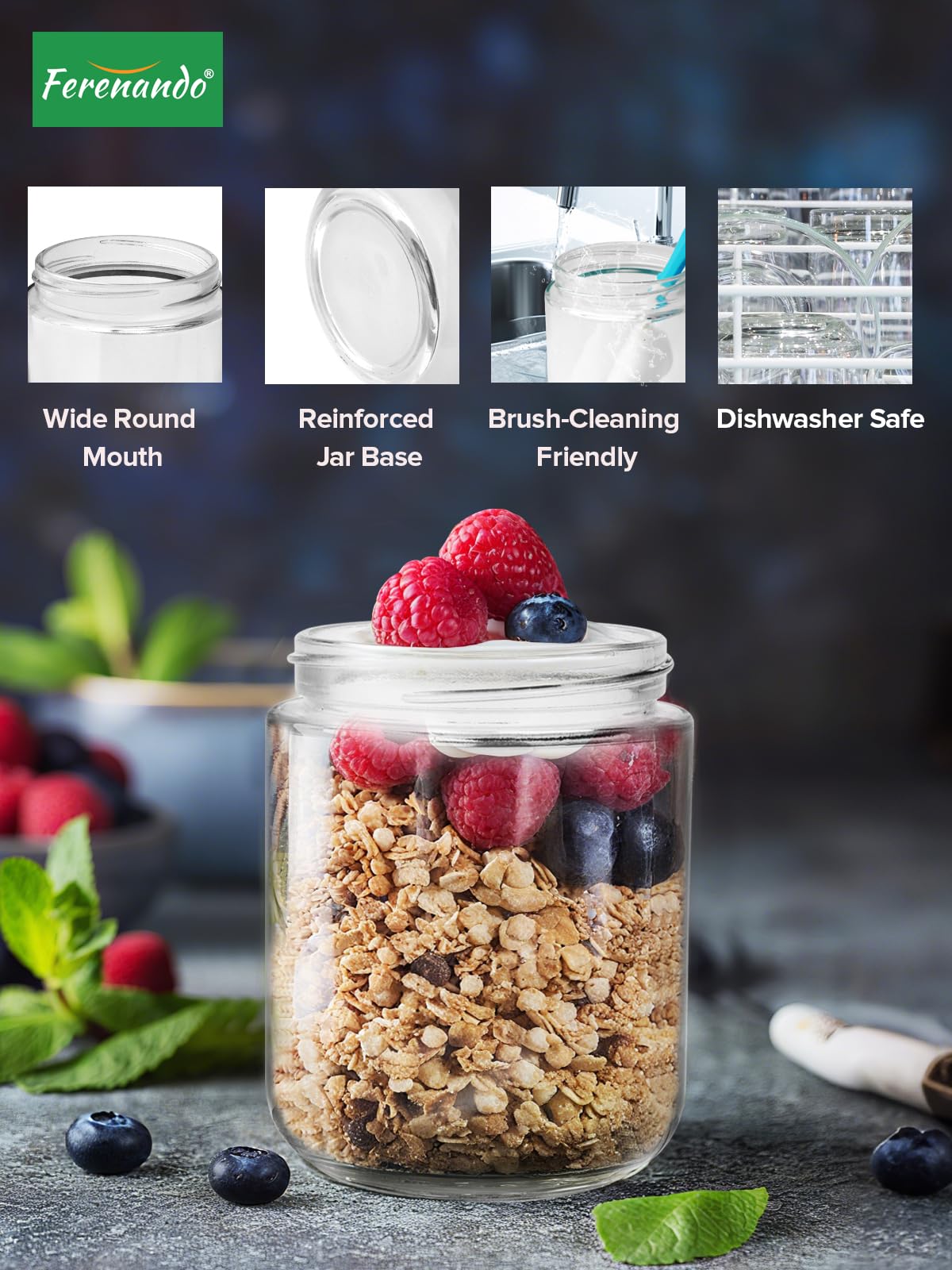 4 Pack 16 OZ Overnight Oats Pot,Glazen Potten met Deksels voor Overnight Oats Saladepotten Fruit Yoghurt Pudding Chutney Jam Spice,Herbruikbare Mason Jars met Afdichtende Schroefdeksels
