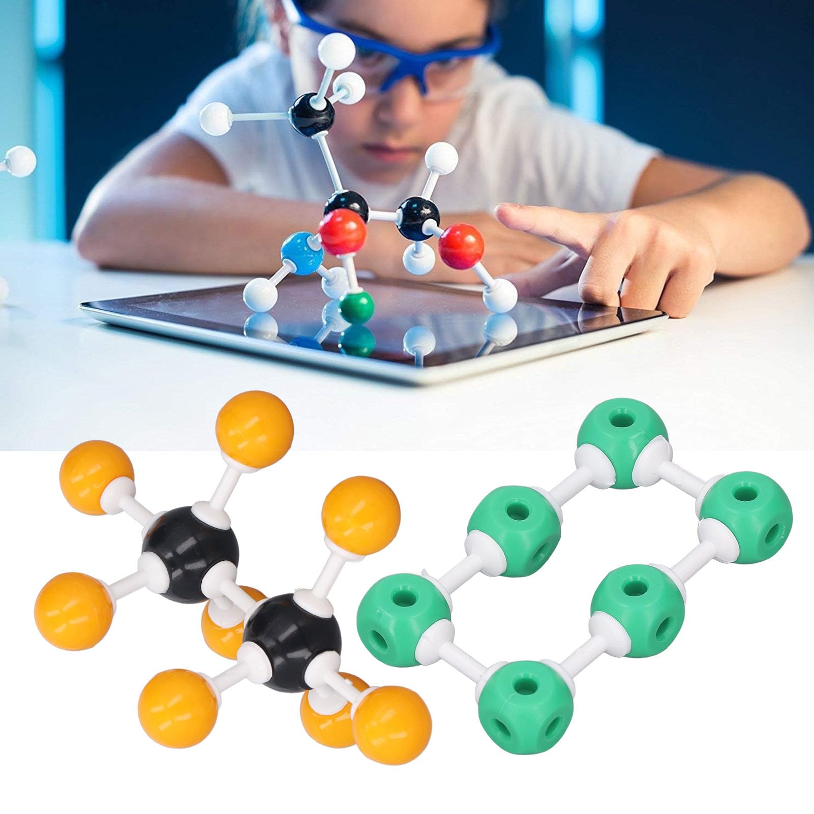 Bunte PP-Kugeln Chemie Molekulares Modellbausatz mit Kohlenstoff, Wasserstoff, Stickstoff, Sauerstoff, Schwefel, Atomen und Aufbewahrungsbox für Schule, Labor, Bildung, 1 Set