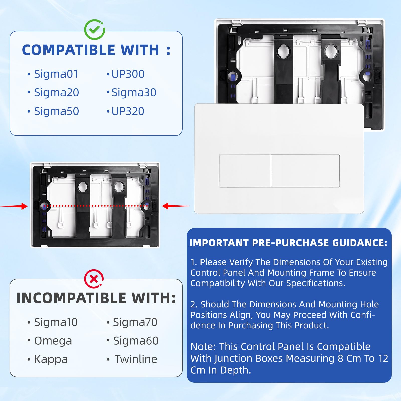 Plaque de Commande WC Suspendu Compatible Geberit Sigma 01, UP300 & UP320 Plaque de déclenchement Geberit, Panneau de Réservoir d'eau Caché pour Chasse d’eau Doublesilencieuse(Blanc)