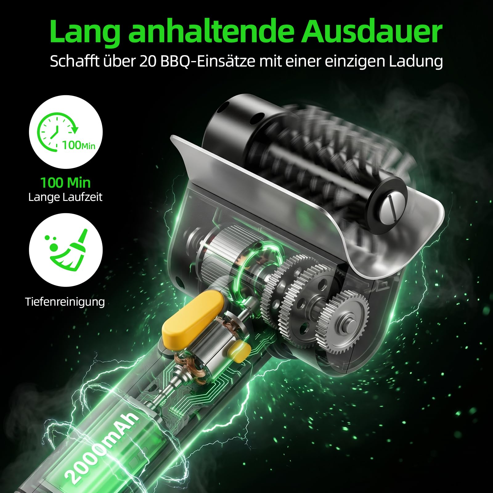 Elektrische Grillbürste, Wiederaufladbar Grillreiniger mit 2 Bürsten