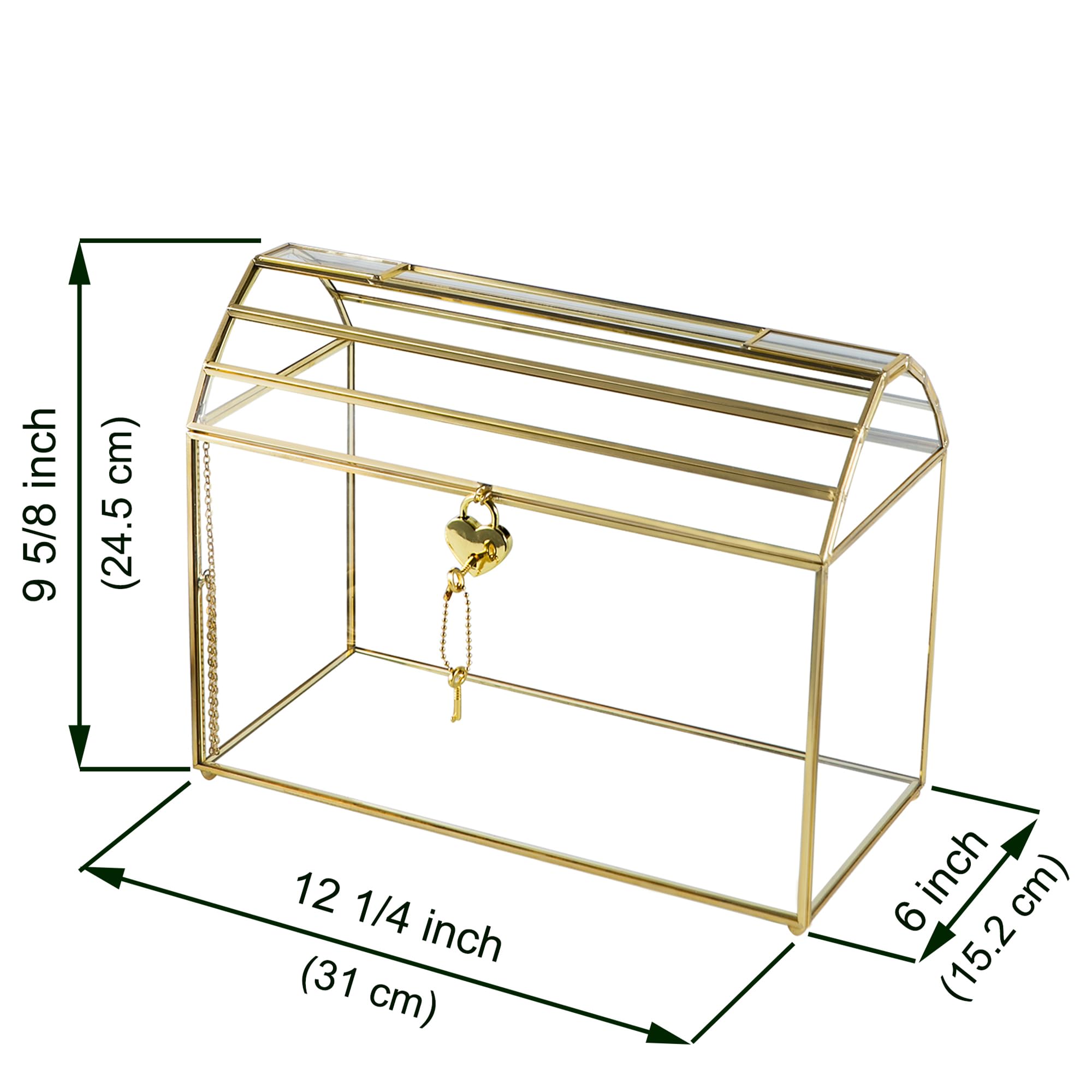 Scatola per biglietti di nozze con fessura, grandi scatole di carte in vetro da 30,5 cm per ricevimenti, porta carte dorate, scatola decorativa trasparente con serratura per baby shower,