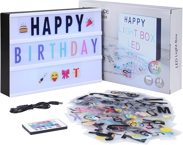 SHYOSUCCE A4 Cinematic Lightbox with 16 Color Changings, 4 Flash Modes, 262 Letters and 85 Emojis, LED Light Box for Wedding, Anniversary, Birthday, Party, Store Sign, Battery or USB Powered