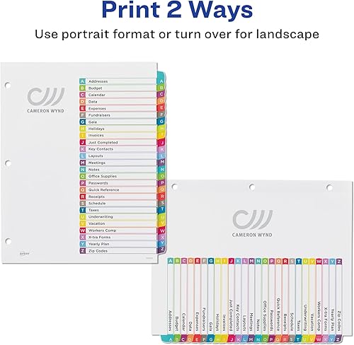 Miniatura 3 de Avery Divisores A-Z para carpetas de 3 anillas, 26 pestañas por juego, tabla de contenido personalizable, pestañas arqueadas multicolor, ideal para