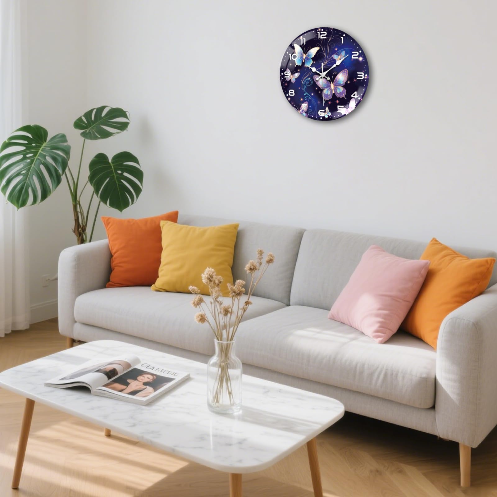 peacoblue Reloj de pared con diseño de mariposa, funciona con pilas, reloj
