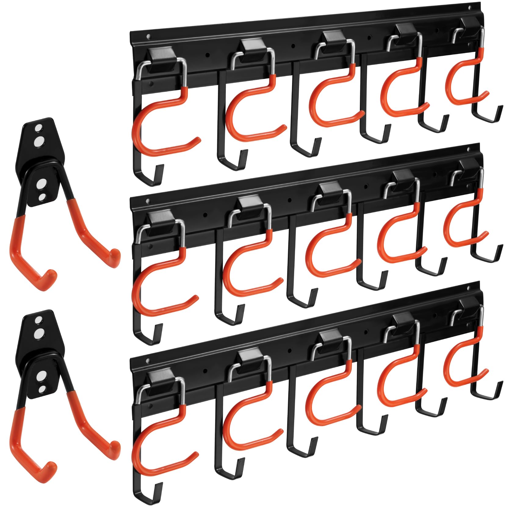 51" Garaje organizador de pared con pequeño gancho en U para bicicletas, escaleras, sillas, escobas, rastrillos, palas (3 rieles)