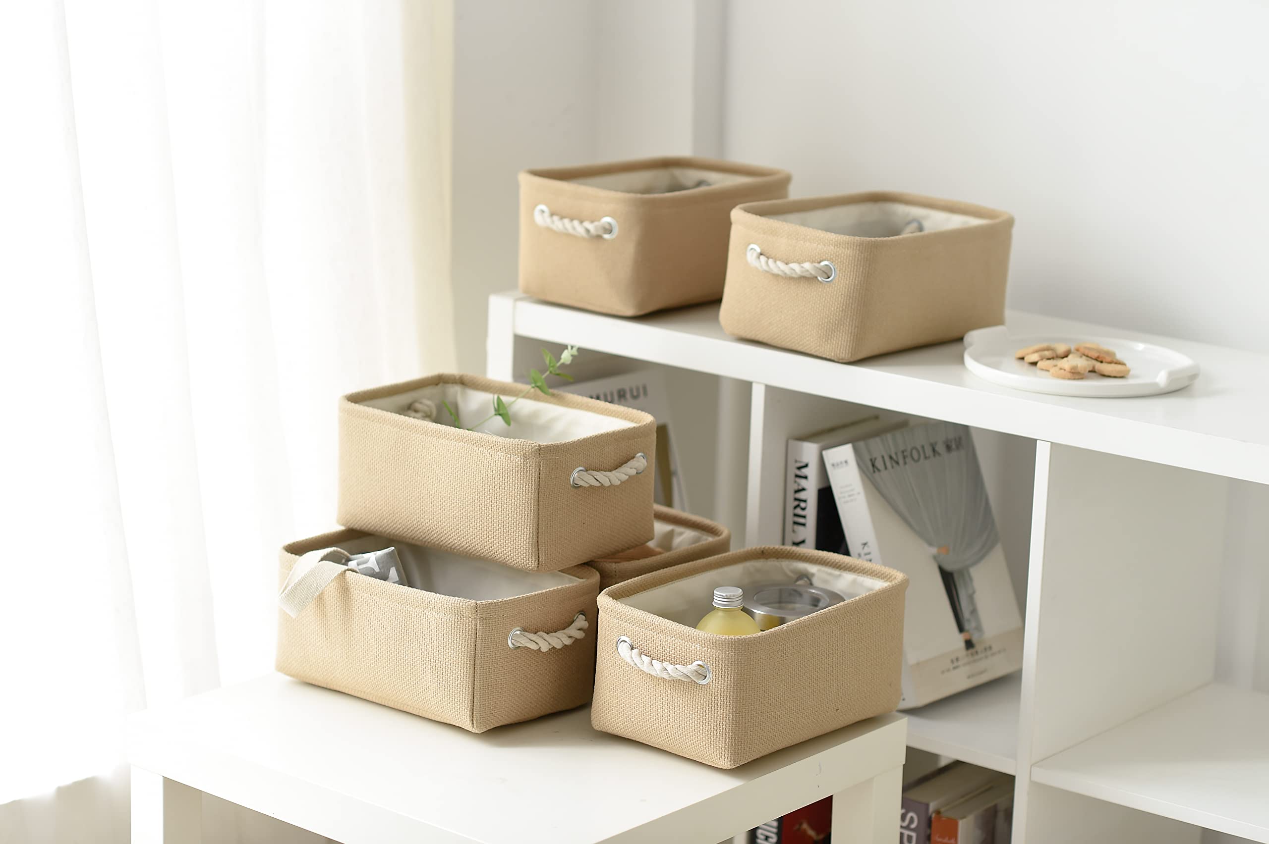 Cesta de organización y almacenamiento para regalos vacía, 12 x 8 x 5.2 pulgadas, paquete de 6 cajas de almacenamiento plegables para organizar, cubos de almacenamiento de tela para libros de tela,