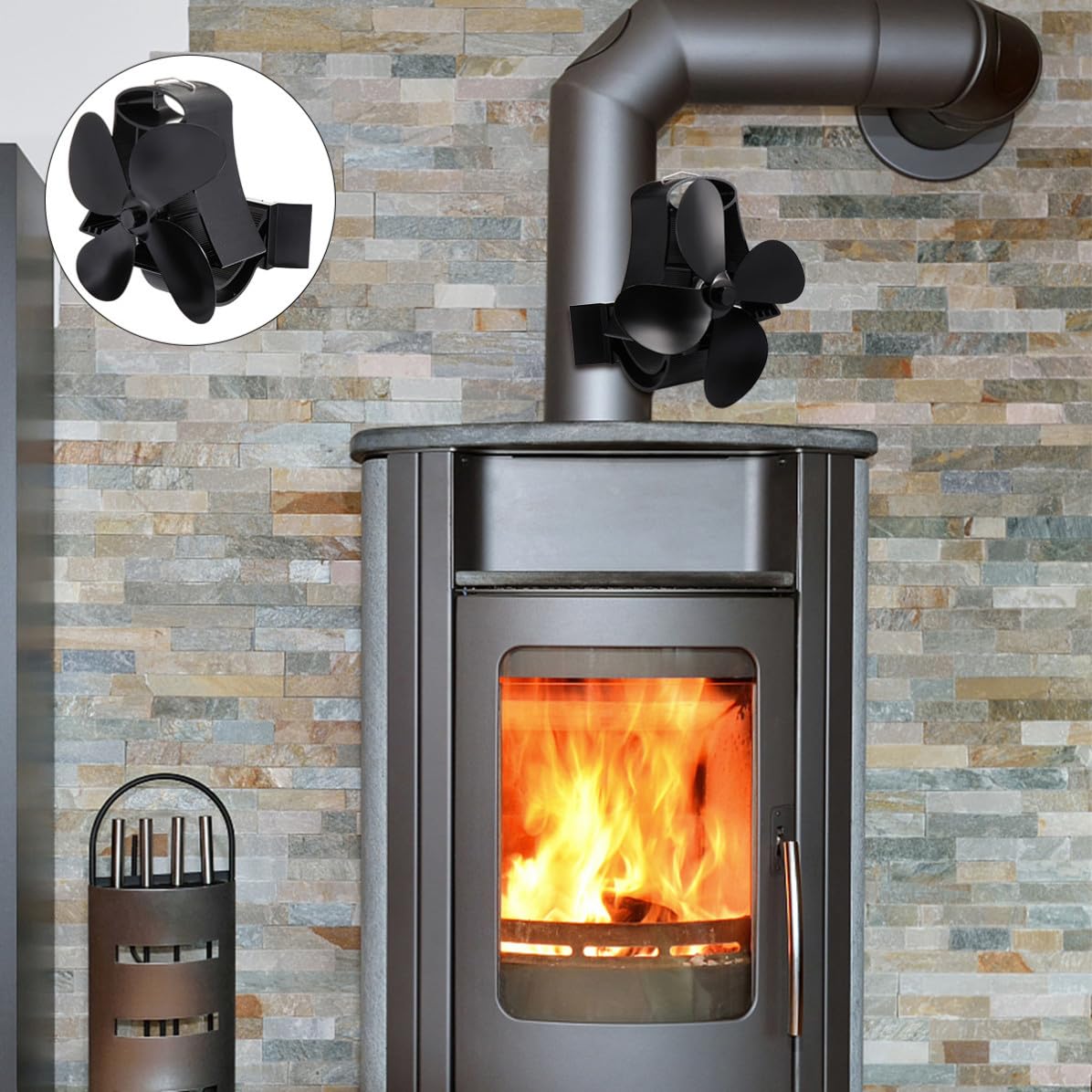 Kaminventilator Ofenlüfter aus Oxidierter Aluminiumlegierung Wärmebetriebener Hitzebeständig mit 4 Flügeln und Stromlos für Kaminofen und Herd