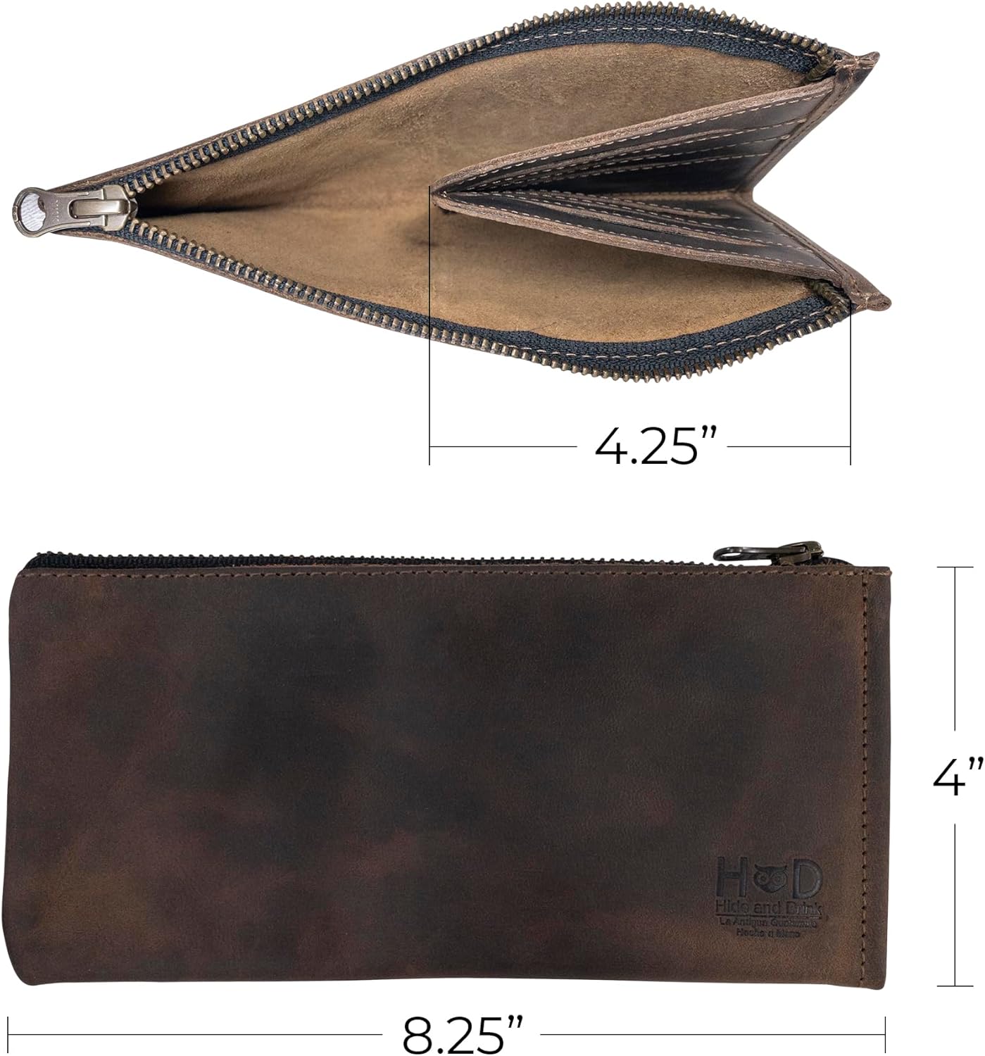 Hide & Drink, Rectangular Wallet with Inner Card Slots, Zippered Bag, Rustic Card Holder, Travel Accessory, Full Grain Leather, Handmade, Bourbon Brown - Image 5