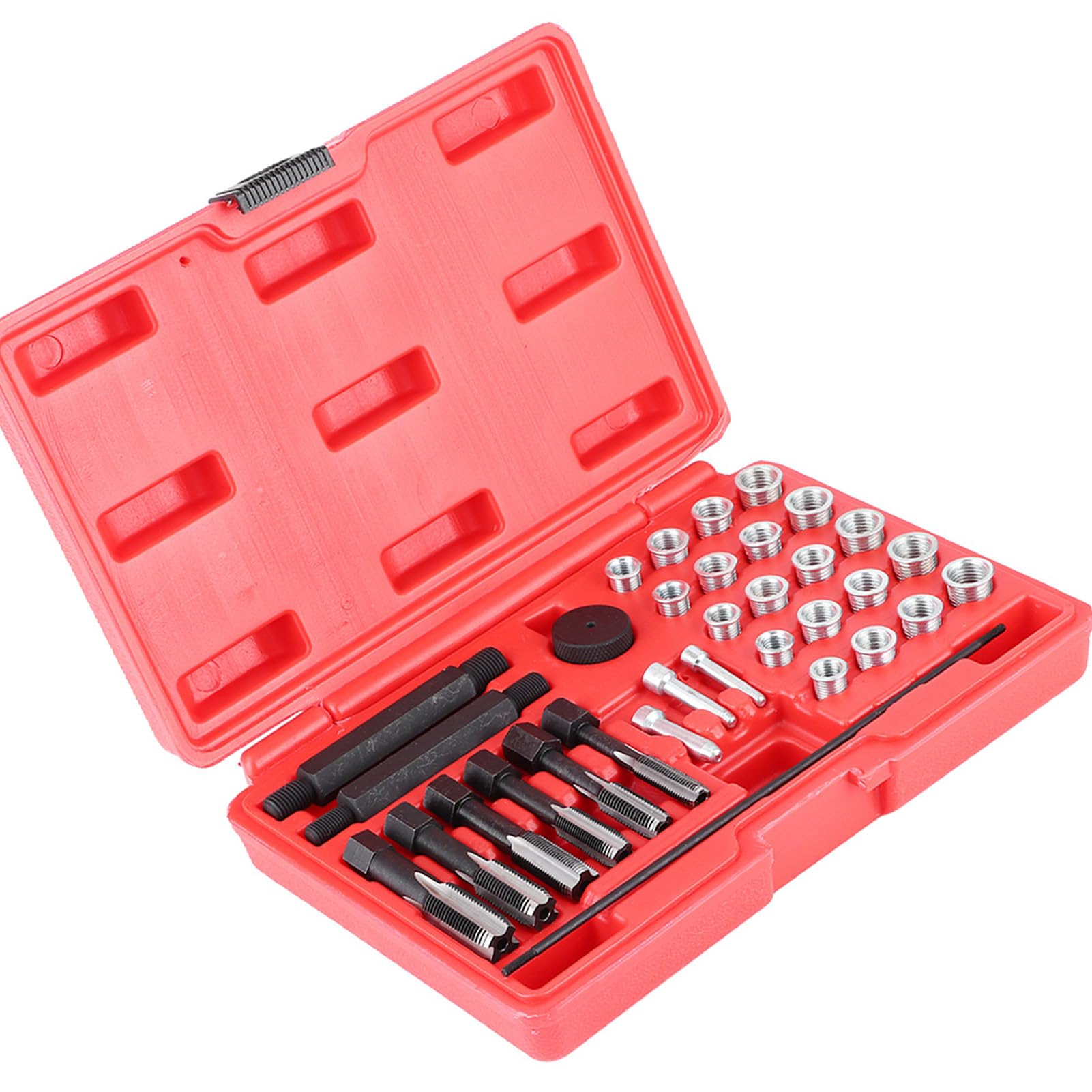Kit de reparación de roscas de bujías incandescentes, juego de grifos e insertos de 33 piezas para M8 M10 M12 M14, herramienta de reparación de roscas para culata de motor