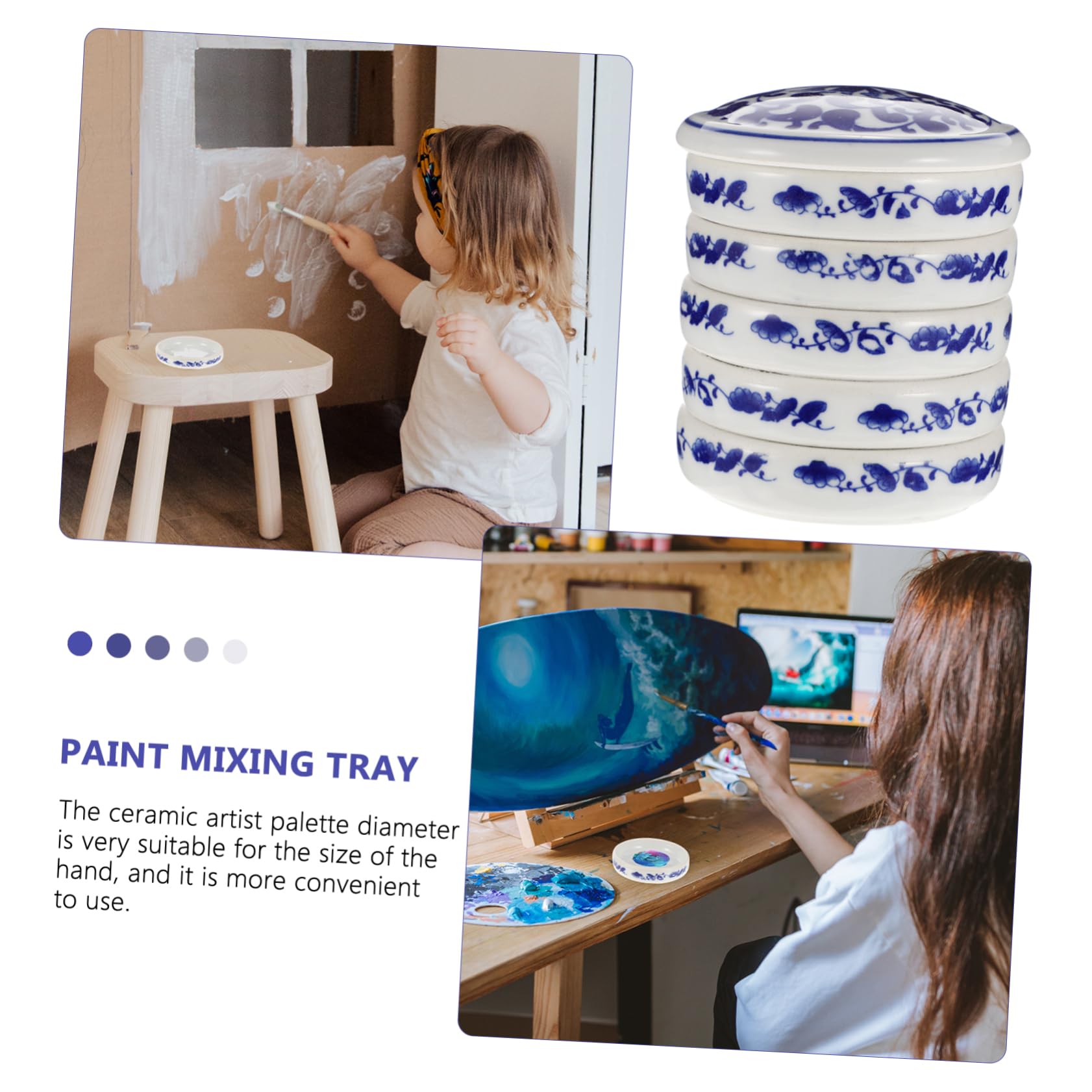 HOMSFOU Vassoio in Ceramica a Cinque Strati Palette Colorata per Miscelazione Colori, Facile da Pulire per Pittura ad Acquerello per Artisti e Ragazzo Ragazza