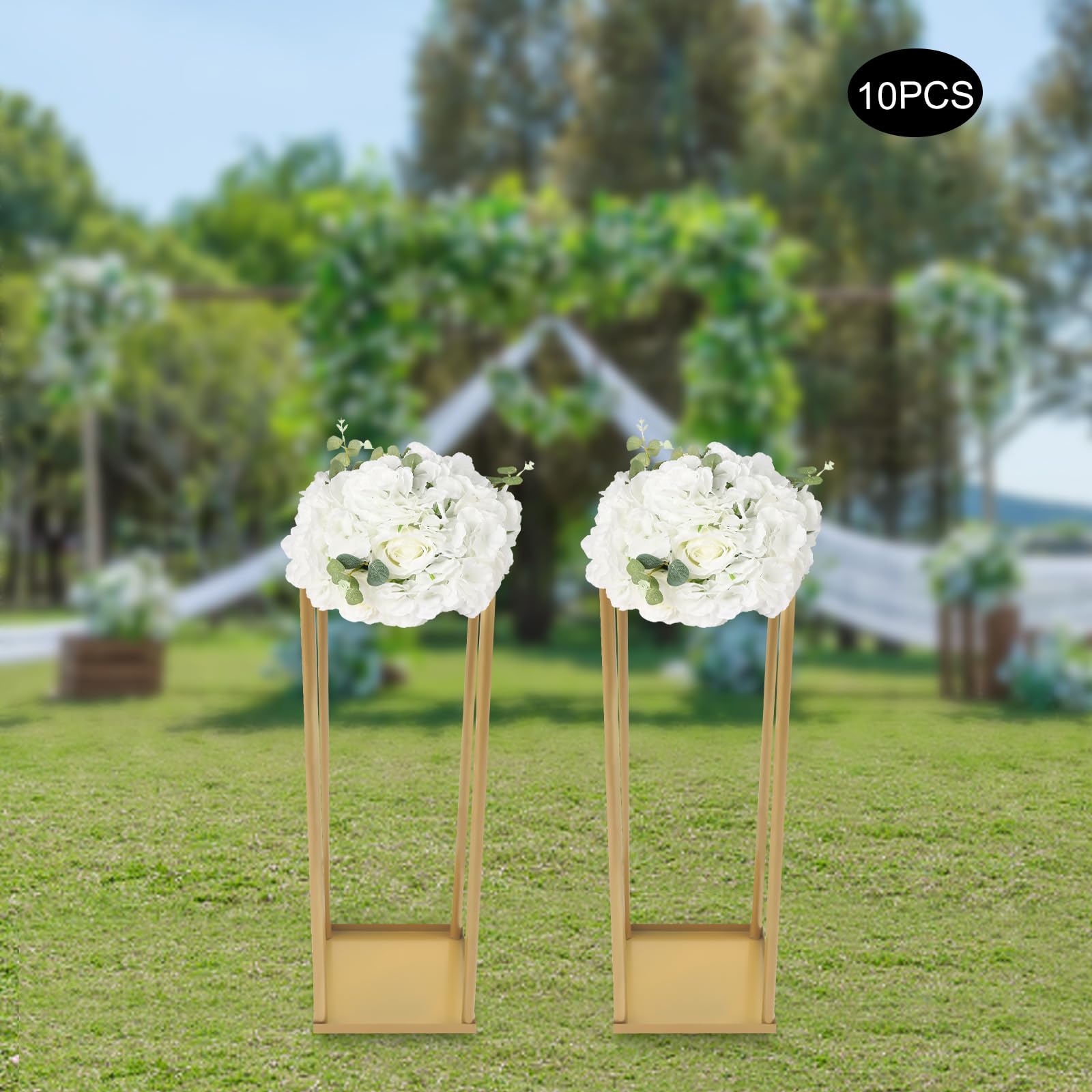 Bola de flores artificiales, 10 unidades, bolas de flores para centros de mesa, flores artificiales, rosas blancas y verdes y hortensias, arreglo de bolas de flores para decoración de bodas, bolas de