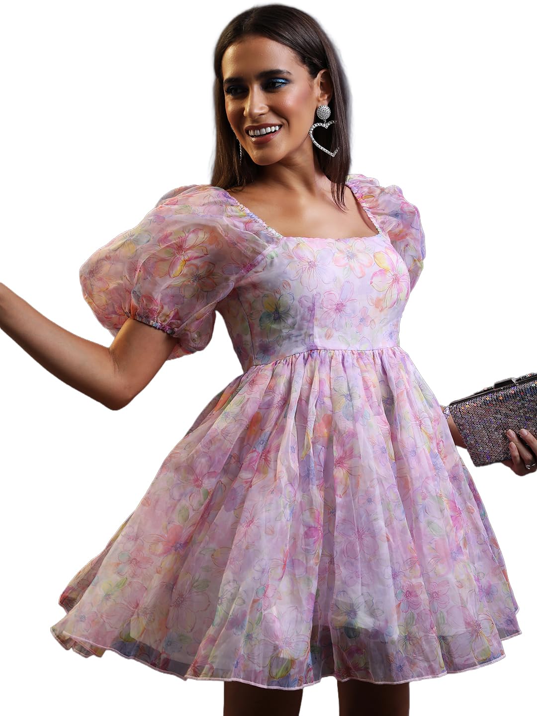 Women's Short Sleeves Square Neck Printed Dresses | Stylish| Party Dresses-image-19