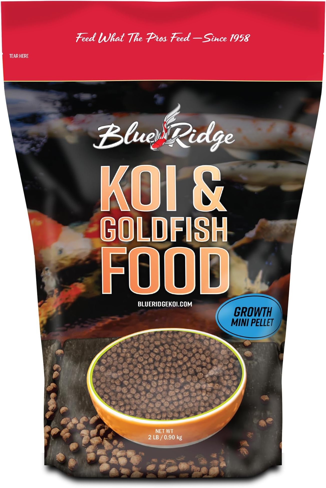 Blue Ridge Koi Fish Food 2lb - Koi Food Mini Growth Formula, Goldfish Food, Premium Fish Food for Ponds, Ponds Fish Food, Floating Pond Pellets