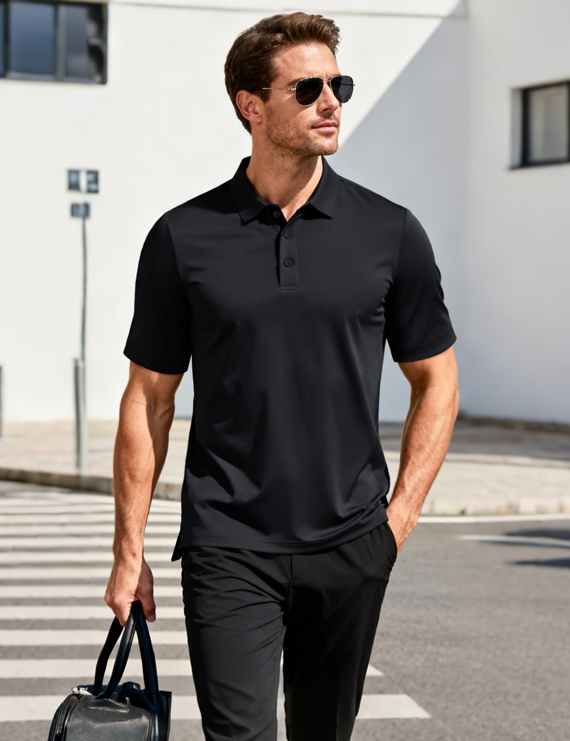 MAGCOMSEN Poloshirt Herren Kurzarm Shirt Sommer Golf Polo Atmungsaktiv Funktionsshirt Schnelltrocknend Polohemd Outdoor