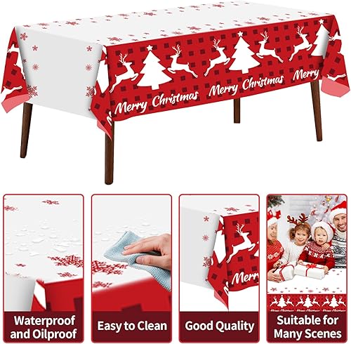 Miniatura 9 de JHDZDHY Paquete de 4 manteles desechables de plástico para árbol de Navidad, suministros de decoración de fiestas de Navidad, 54 x 108 pulgadas