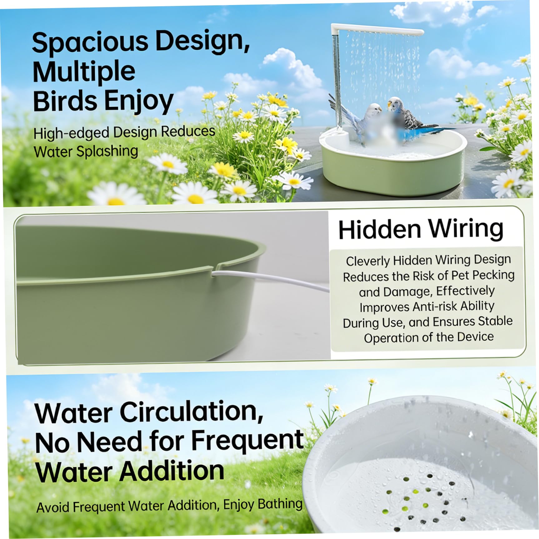 Baño para Loros y periquitos Ducha para pájaros en Jaula Ducha de Lluvia Suave para Loros y periquitos Juego Completo automático con Agua Ajustable Alimentado por USB.