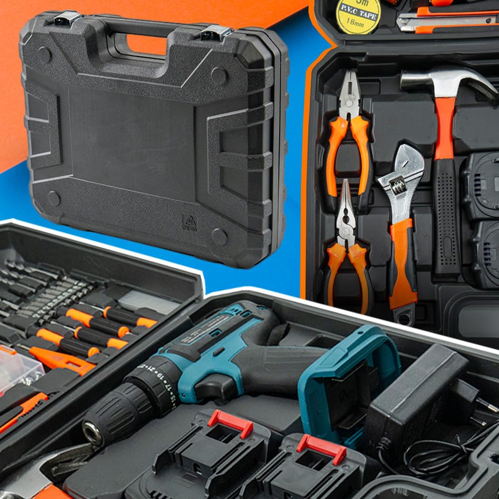 Mediawave Store - Trapano Avvitatore Professionale 21V Doppia Batteria Litio Ricaricabile Kit Utensili Completo Valigetta per Fai Da Te e Lavori