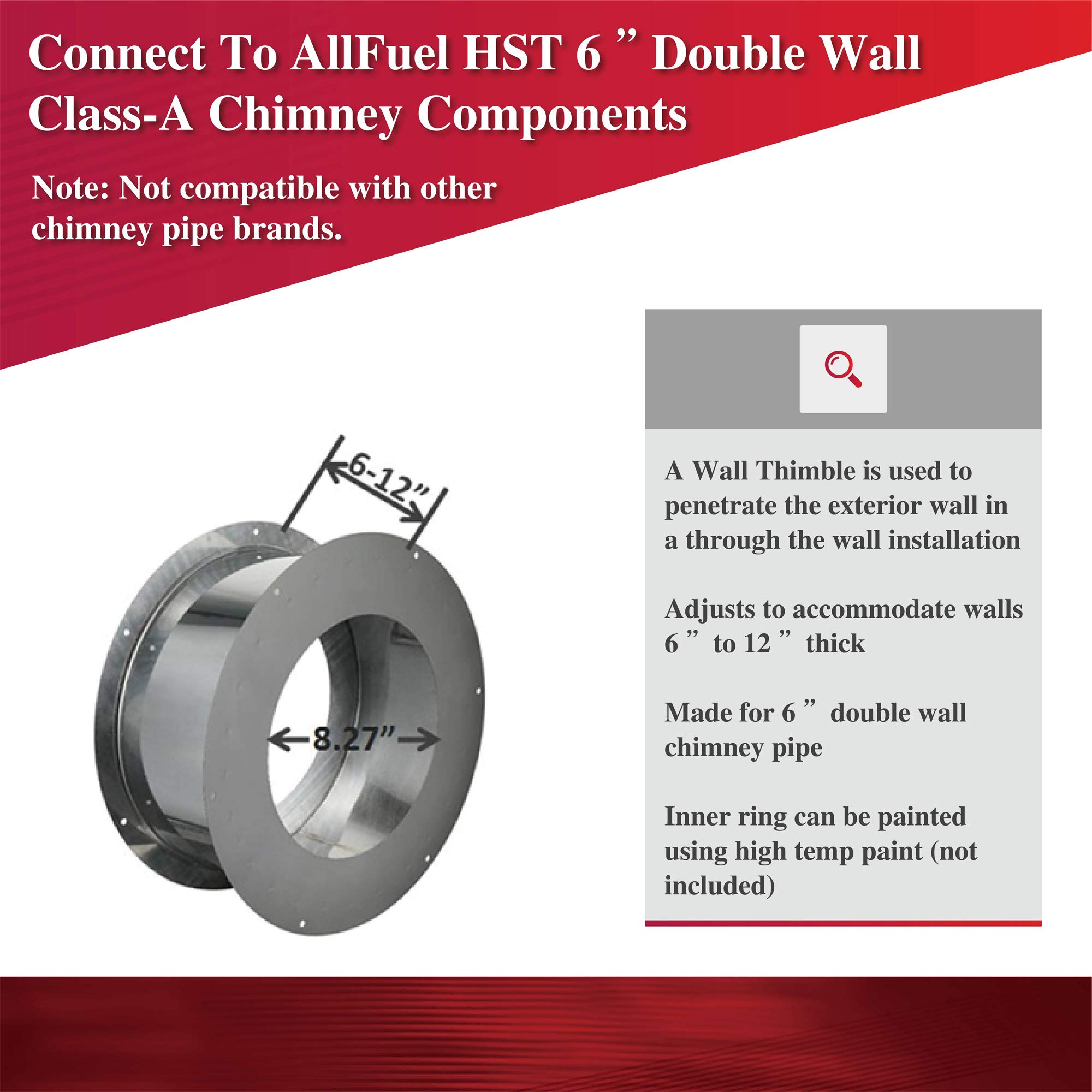 AllFuel HST Wall Thimble for 6 Diameter 304 Stainless Steel All Fuel  Class-A Double Wall Insulated Chimney Pipe : Amazon.ca: Tools u0026 Home  Improvement