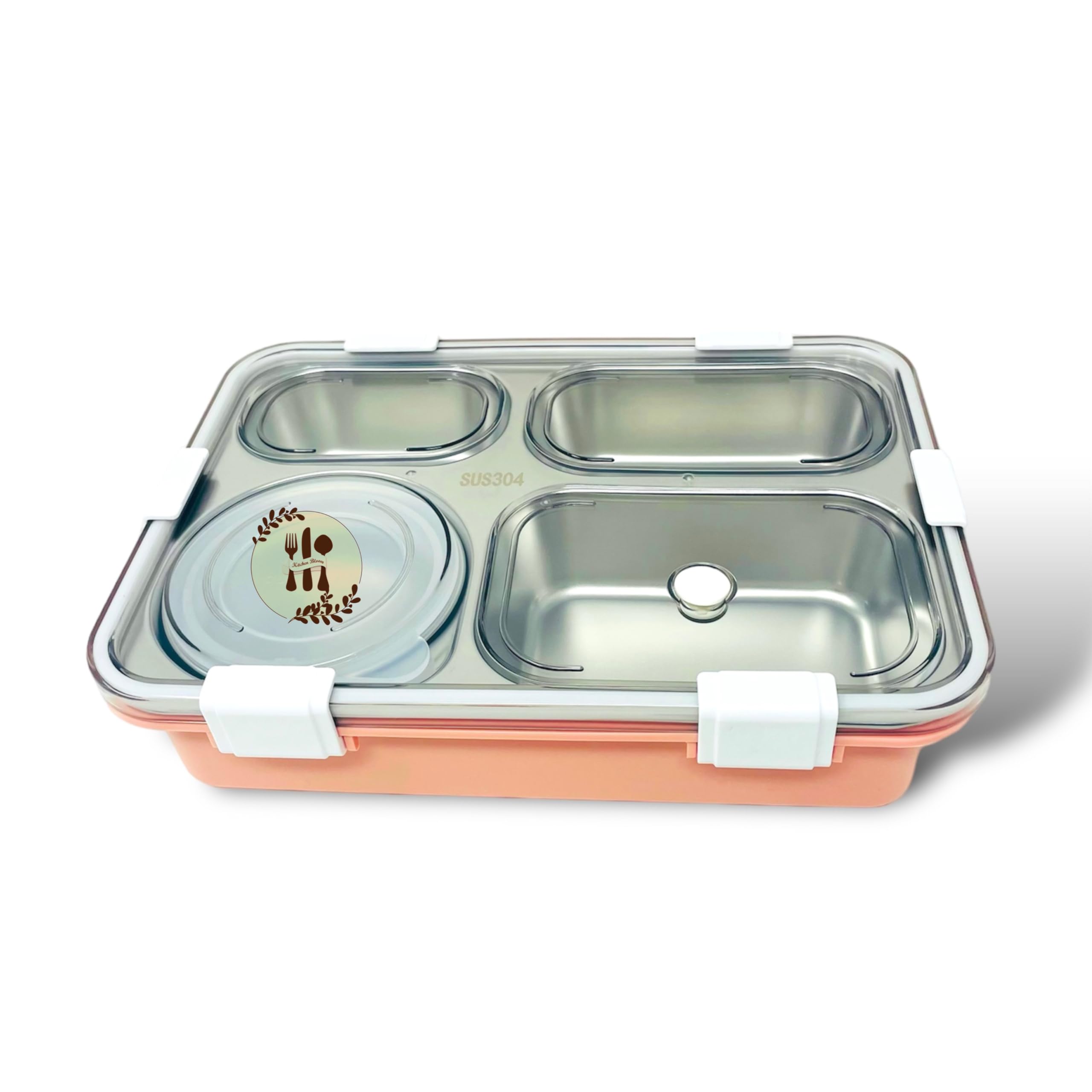 Kitchen Bloom Stainless Steel Lunch Box 4 Compartment with Steel Cutlery, Heating Insulation | Lunch Boxes for offie Men Women & Kids| Tiffin Box (900ml) (Lotus Root Starch) (B0CJQBSQ7X) Amazon Price History, Amazon Price Tracker