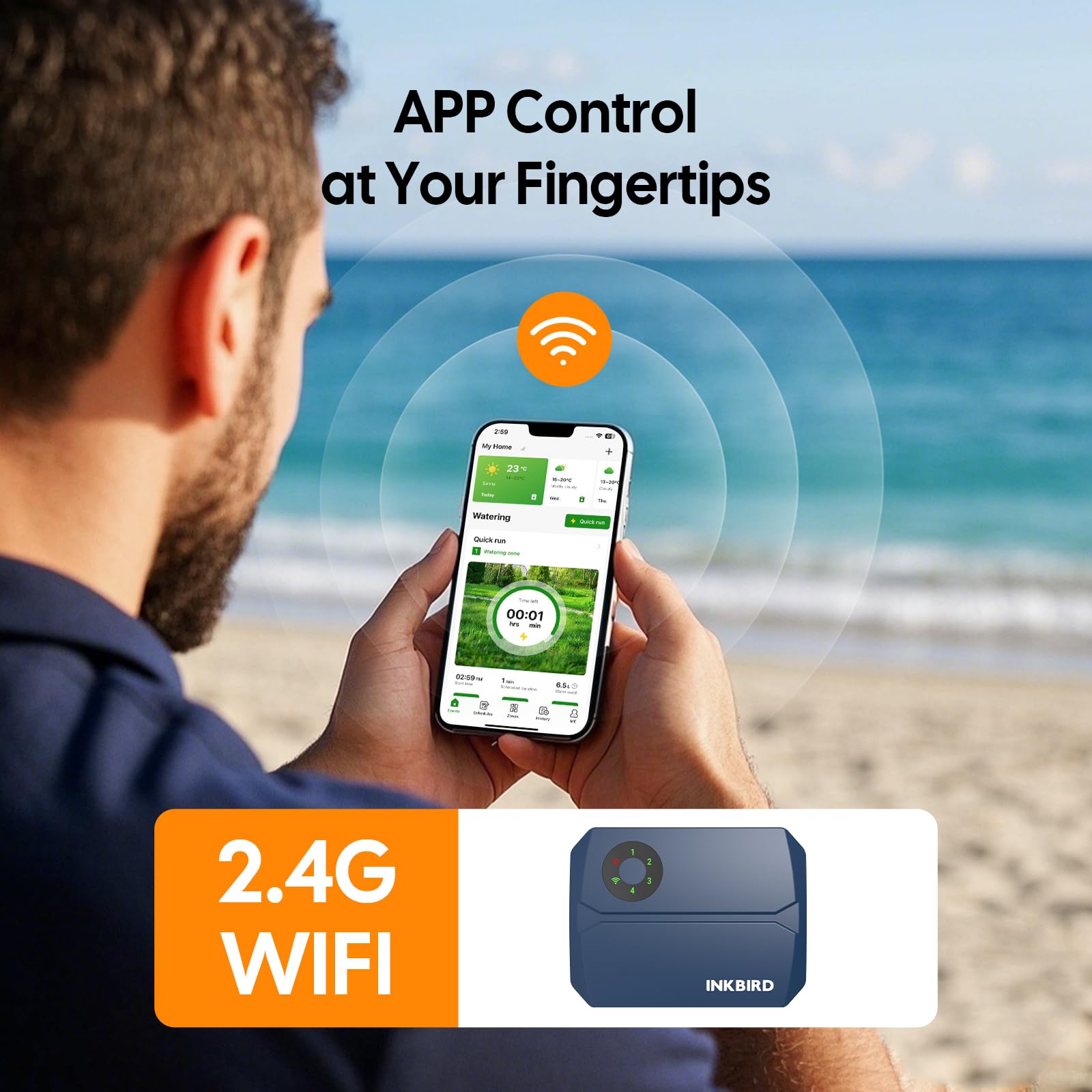 INKBIRD IIC-401-WIFI 4-strefowy sterownik nawadniania WiFi, inteligentny sterownik zraszaczy z inteligentnymi pominięciami pogodowymi, obliczanie zużycia wody, ręczne podlewanie, do trawnika, ogrodu