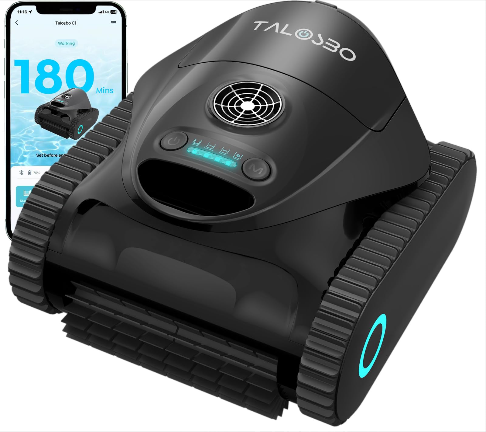 C1 Poolroboter Akku Boden und Wand, Wasserlinie, Doppelfilter, 7 Reinigungsmodi, 180 Minuten Laufzeit, Poolreiniger mit App, Starker Poolsuager Akku für Pools bis zu 150 m²