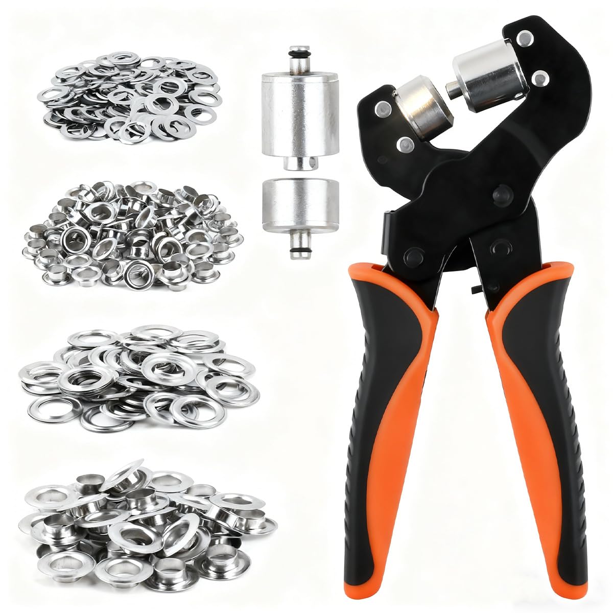 Eyelet Pliers Lock with 400 Eyelets (200 Eyelets Ø6 mm and 200 Eyelets Ø10 mm), Riveter Eyelets for Tarpaulins, Metal Eyelets Magnetic Grommet for Leather, Fabric, Tarpaulins, Curtains PVC