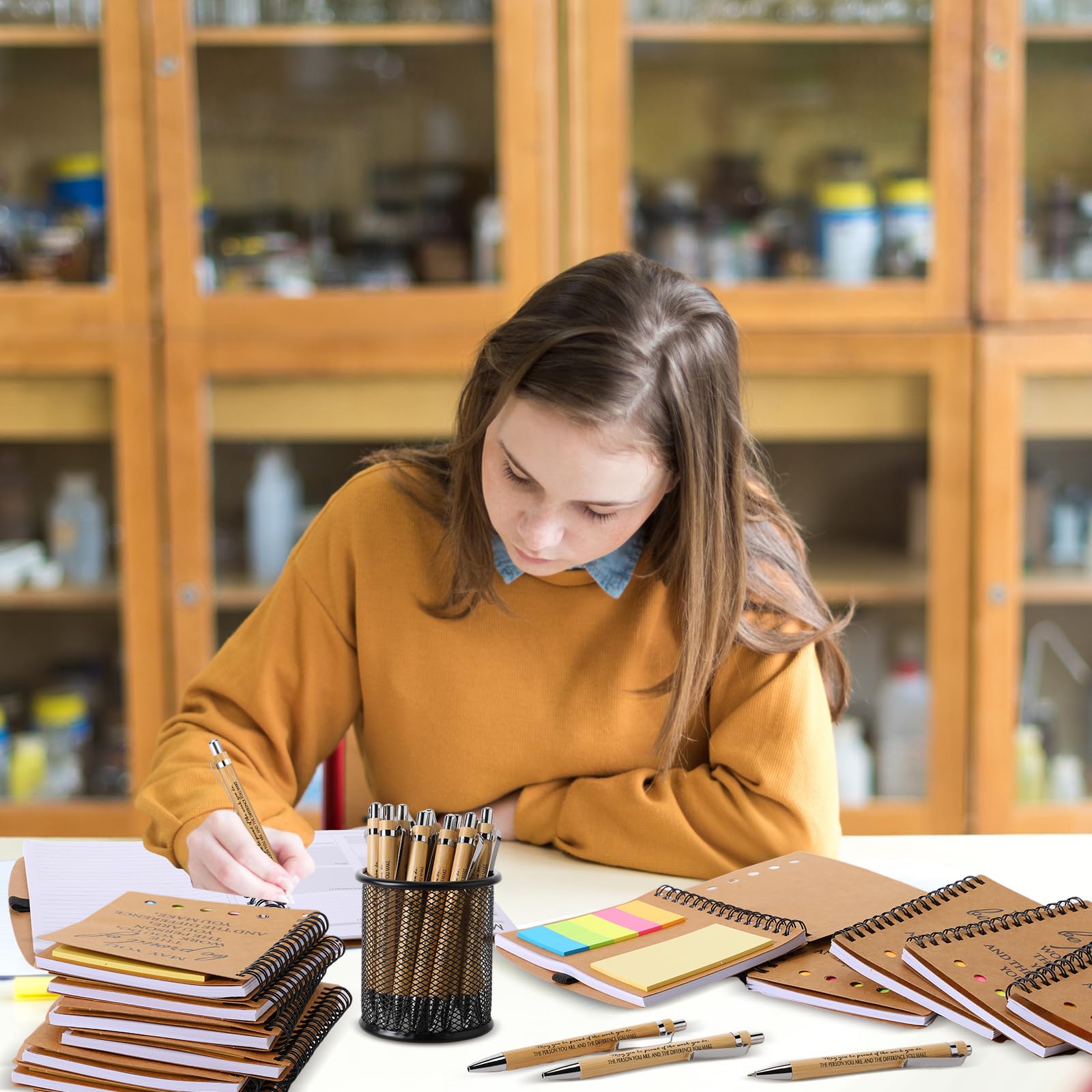 Moinchore Taccuino di apprezzamento, idea regalo per università, laurea, ringraziamento, agenda settimanale a spirale, con penne in bambù, per studenti, insegnanti, infermiere, volontari, dipendenti