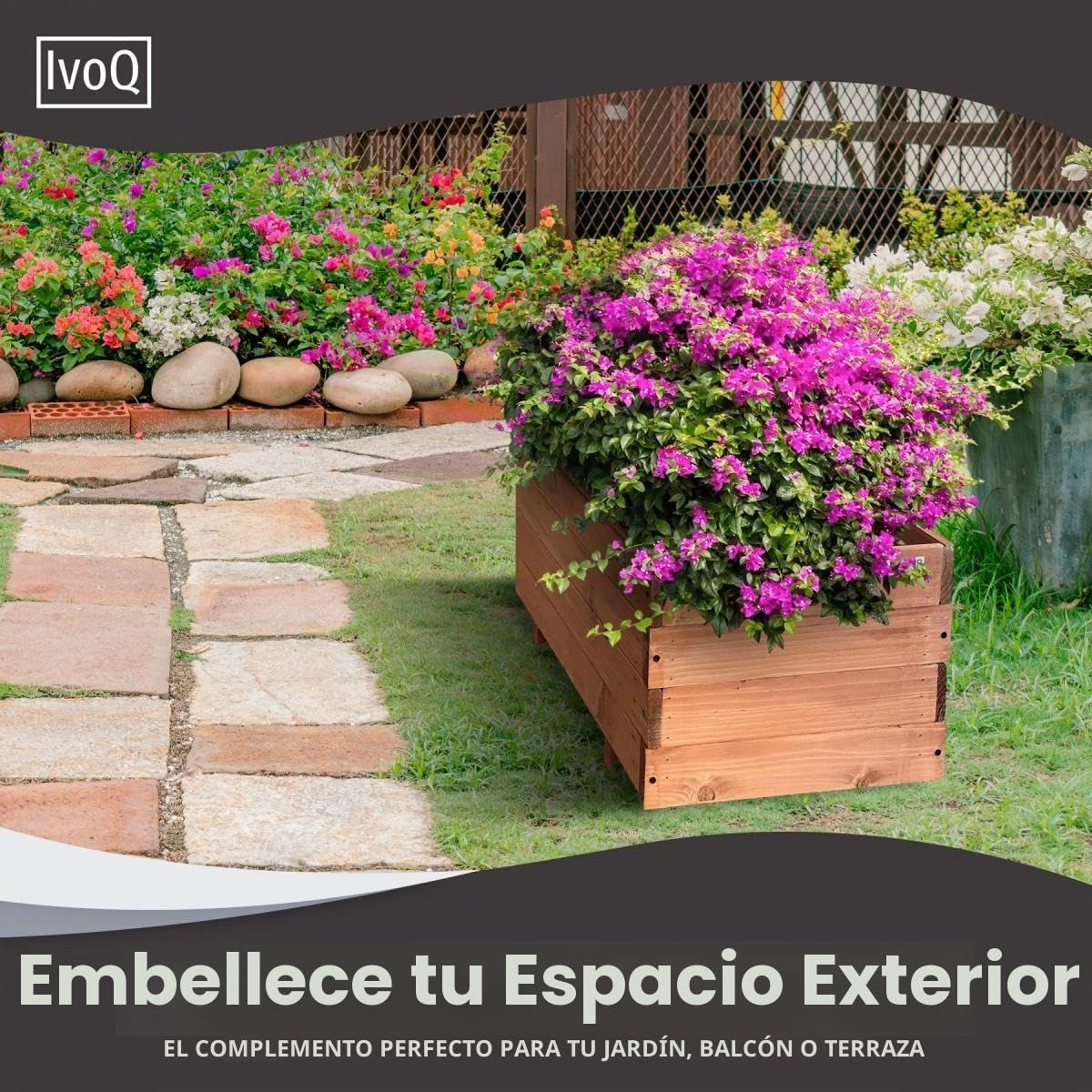 Jardinera de madera 80x40x32 cm – Madera maciza de abeto FSC – Jardinera resistente a la intemperie con drenaje y bolsa no tejida – Plantador duradero para jardín, balcón y terraza